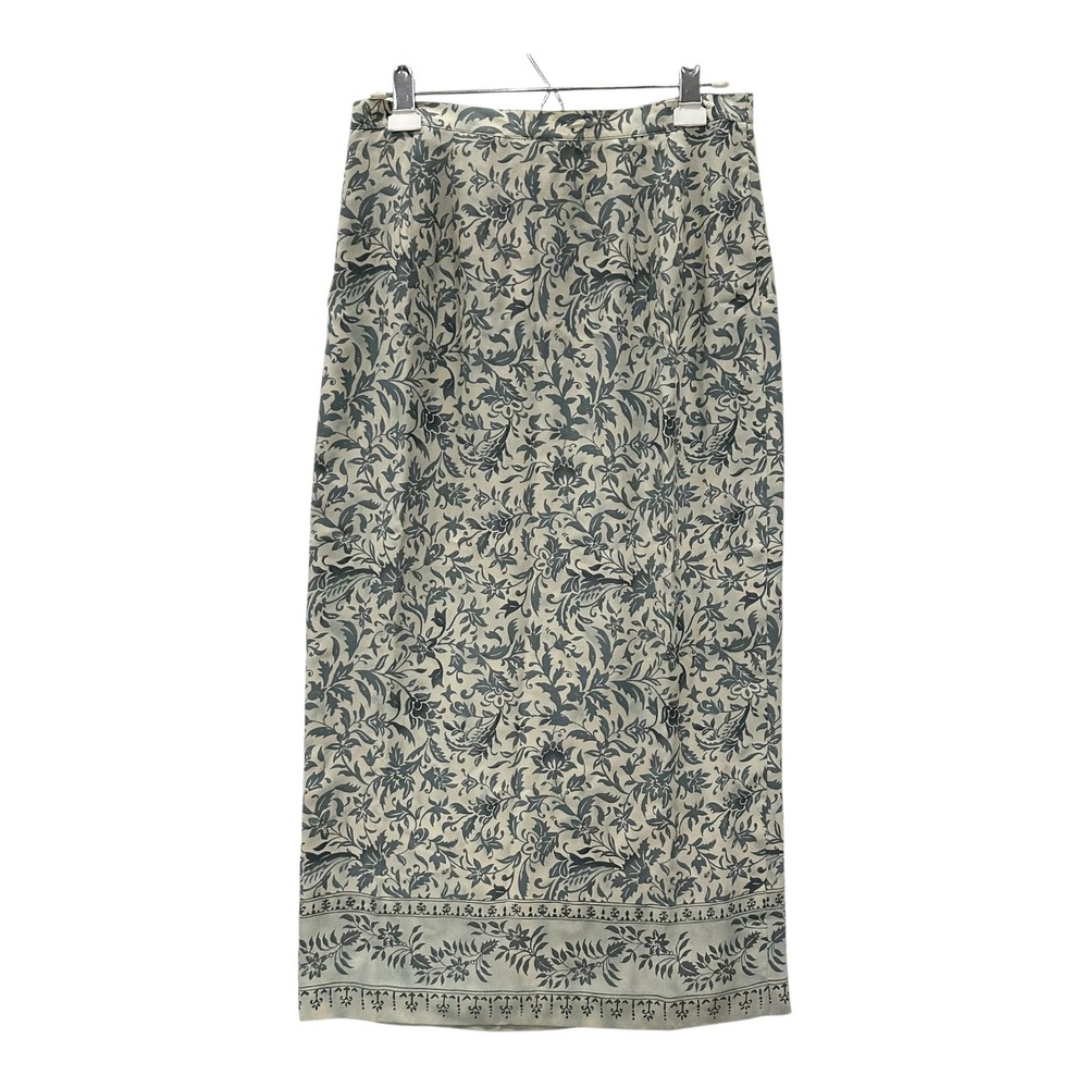 Vintage Talbots 100% Silk Maxi Wrap Skirt Sage Floral Vine 12 Lined Classic 90s